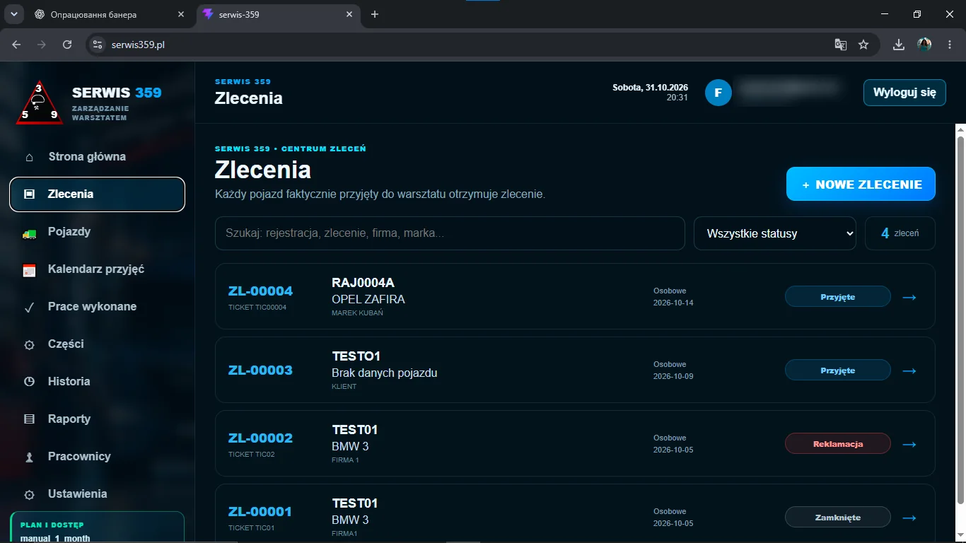 Zlecenia — Lista zleceń i statusy napraw