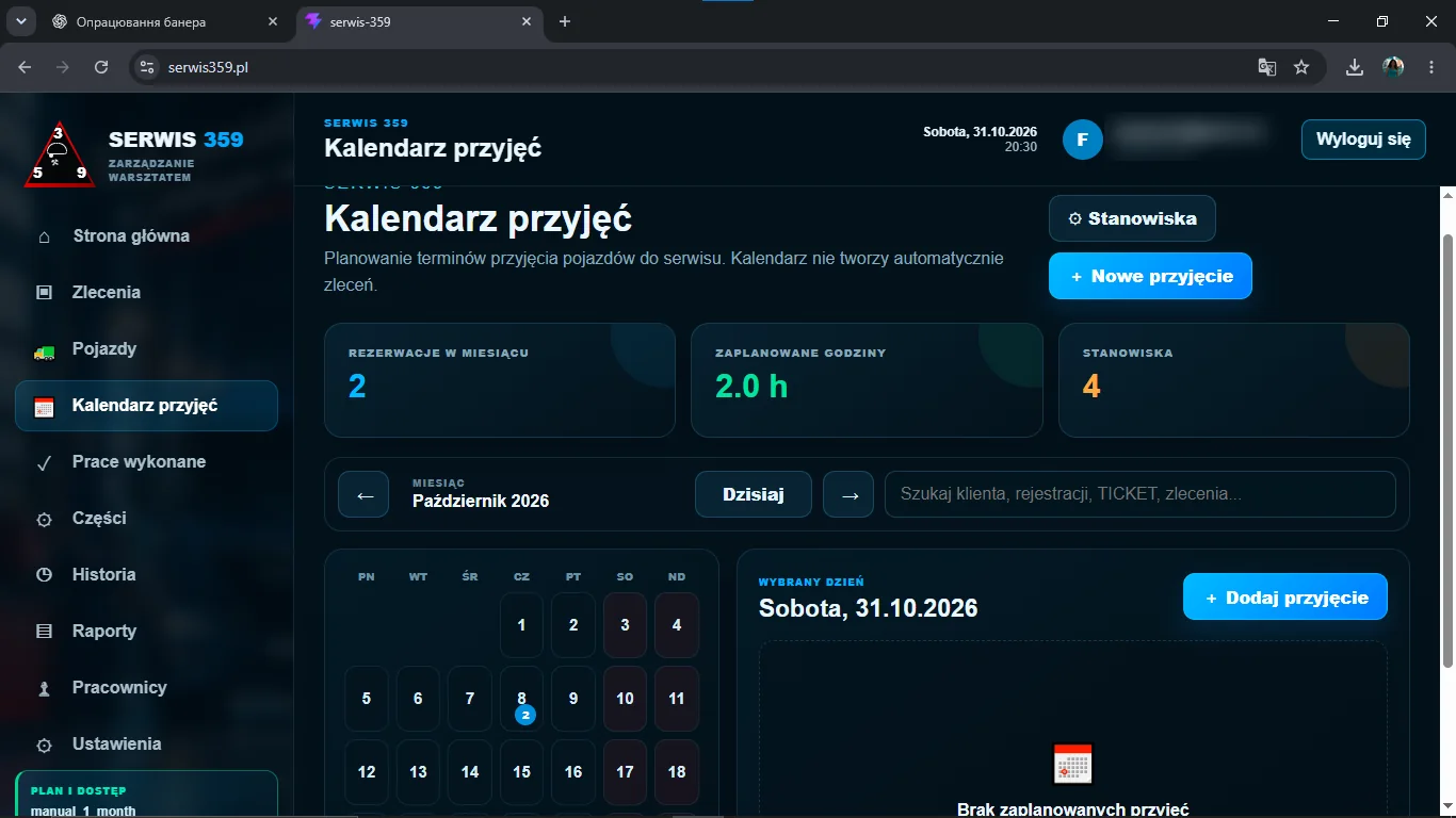 Kalendarz przyjęć — Planowanie przyjęć pojazdów